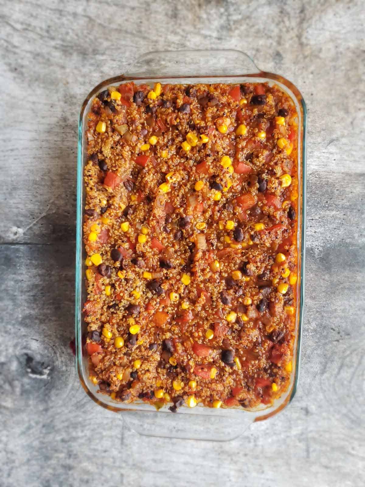 Overhead of fully baked casserole.