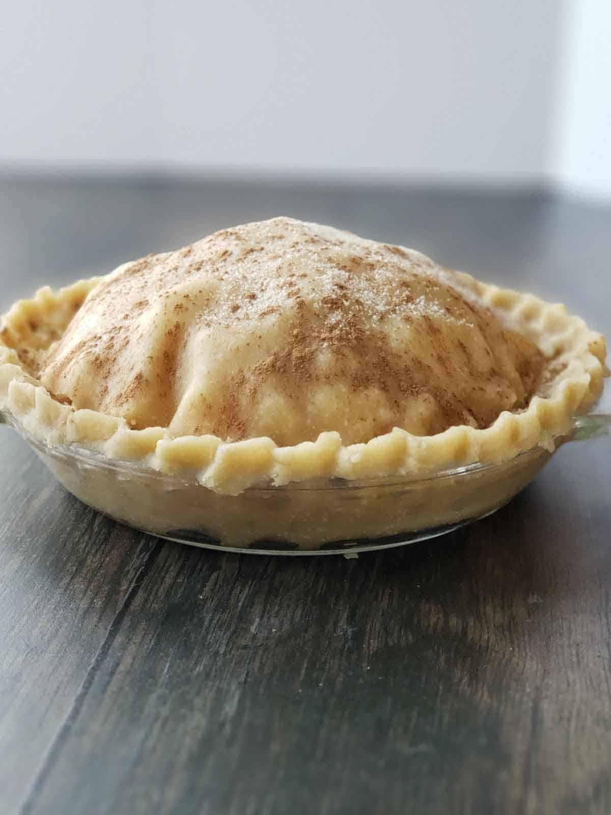 Completed pie ready to go in the oven.